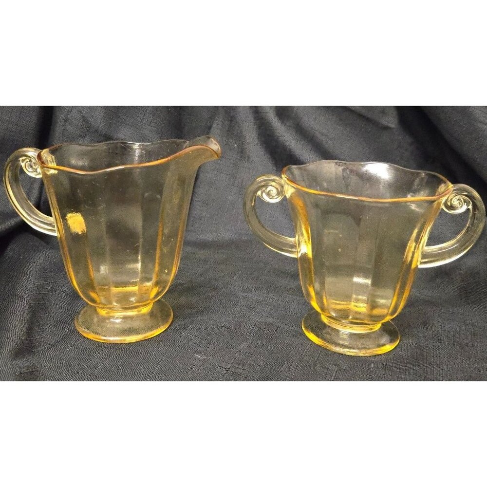 Vintage Yellow Sugar & Creamer Set Depression Glass